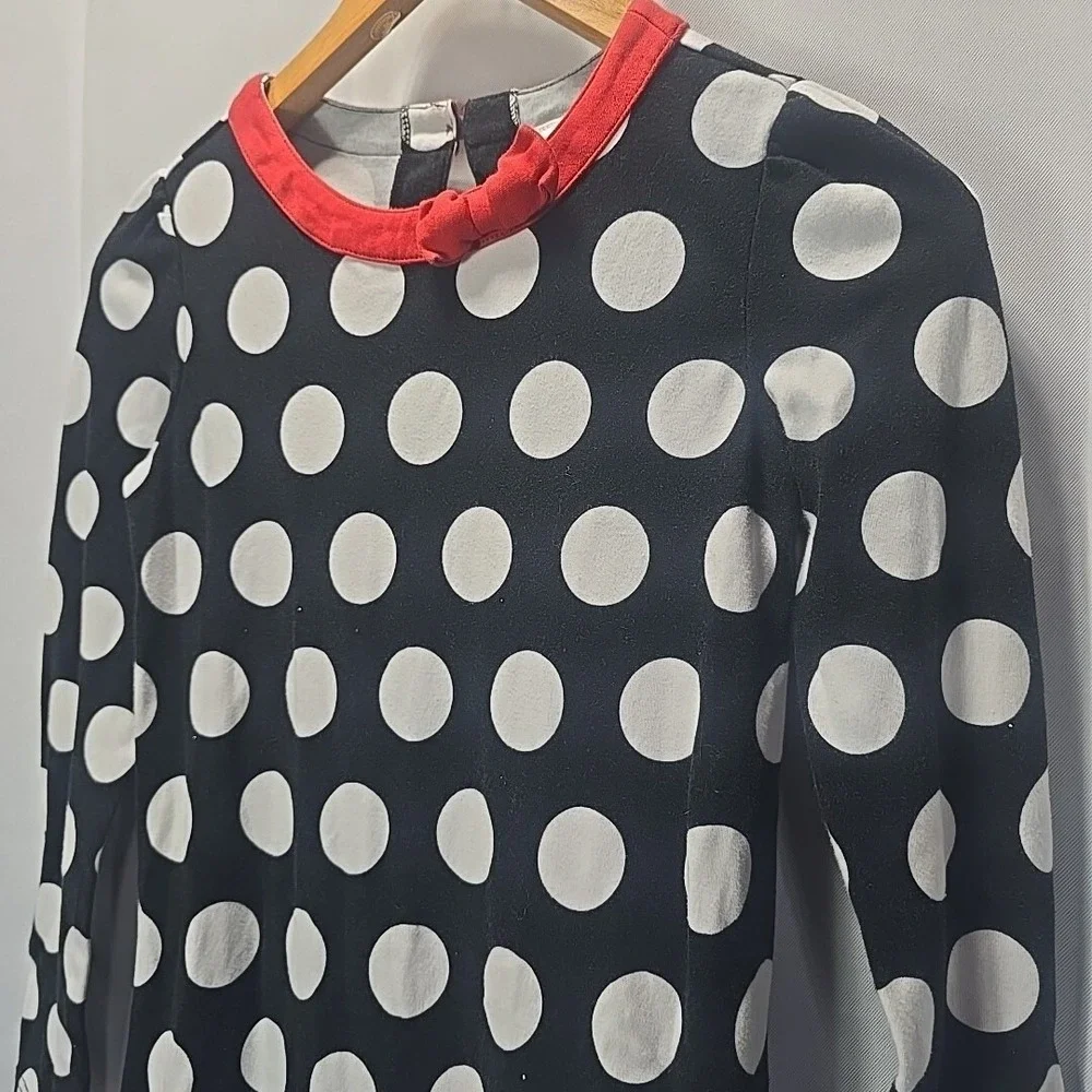 Gymboree Polka‎ Dot Dress Girls 12 Black White Red Ruffle Long Sleeve Cotton